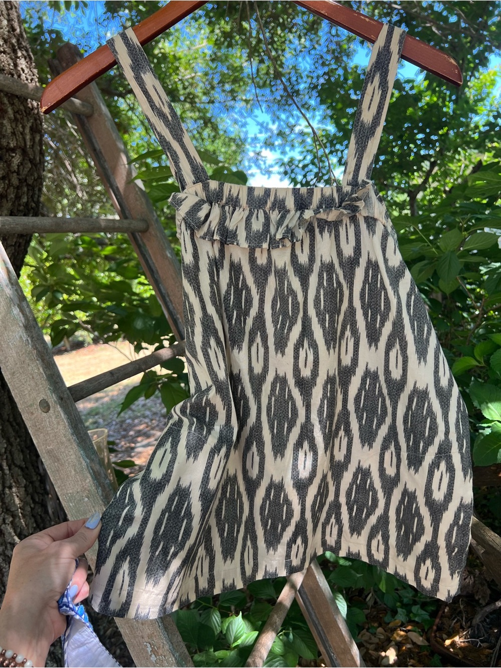 J. Crew Ivory and Charcoal Striped Ikat Dress